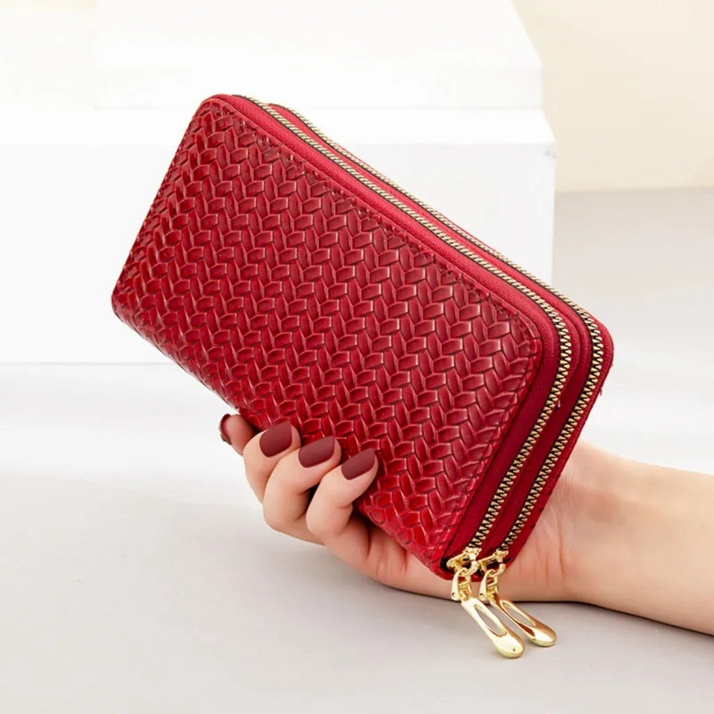 Braided Pattern Glossy Wallet In Red